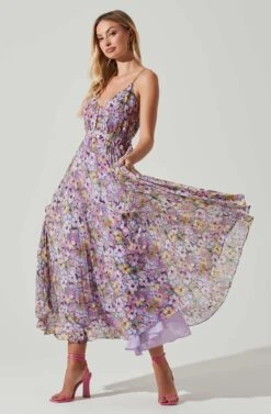 Loralee Pleated Floral Maxi Dress -Dresses Sales Store ACDR101790 PURPLEFLORAL 2