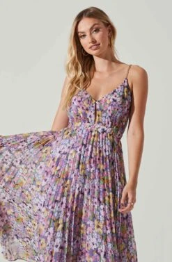 Loralee Pleated Floral Maxi Dress -Dresses Sales Store ACDR101790 PURPLEFLORAL 3