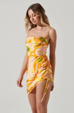 Damita Ruched Mini Dress -Dresses Sales Store ACDR101807 PINKORANGEMULTI 4