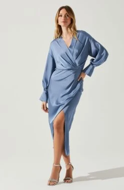 Sadyra Drop Shoulder Wrap Dress -Dresses Sales Store ACDR101865 SLATEBLUE 2