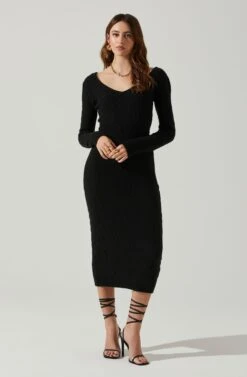Regina Cutout Midi Sweater Dress -Dresses Sales Store ACDR101888 BLACK 1