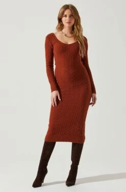 Regina Cutout Midi Sweater Dress -Dresses Sales Store ACDR101888 RUST 1