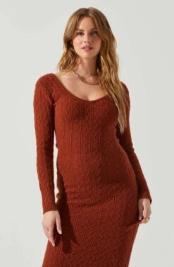 Regina Cutout Midi Sweater Dress -Dresses Sales Store ACDR101888 RUST 3