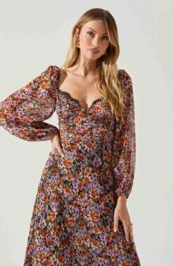 Sylvie Floral Puff Sleeve Midi Dress -Dresses Sales Store ACDR101889 ORANGEPURPLEFLORAL 4