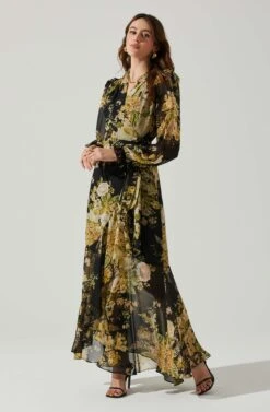Kamila Long Sleeve Floral Wrap Maxi Dress -Dresses Sales Store ACDR101894 BLACKYELLOWMULTI 2