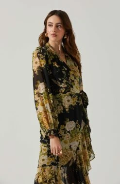 Kamila Long Sleeve Floral Wrap Maxi Dress -Dresses Sales Store ACDR101894 BLACKYELLOWMULTI 4