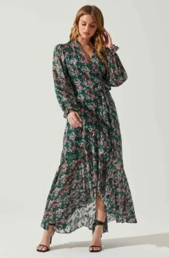 Kamila Long Sleeve Floral Wrap Maxi Dress -Dresses Sales Store ACDR101894 GREENPINKFLORAL 2