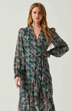 Kamila Long Sleeve Floral Wrap Maxi Dress -Dresses Sales Store ACDR101894 GREENPINKFLORAL 4