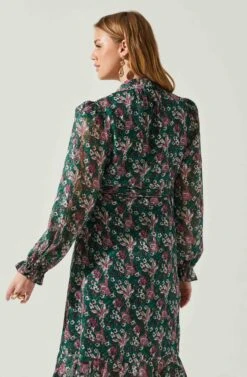 Kamila Long Sleeve Floral Wrap Maxi Dress -Dresses Sales Store ACDR101894 GREENPINKFLORAL 5