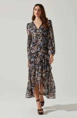 Nalani Wrap Front Hi-Lo Dress -Dresses Sales Store ACDR101940 BLACKBLUEFLORAL 2