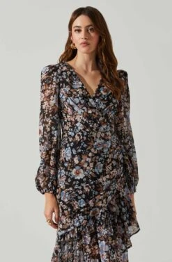 Nalani Wrap Front Hi-Lo Dress -Dresses Sales Store ACDR101940 BLACKBLUEFLORAL 3