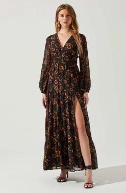 Trinity Long Sleeve Backless Floral Dress 14 Trinity Long Sleeve Backless Floral Dress -Dresses Sales Store ACDR101949 BLACKORANGEFLORAL 1