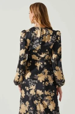 Suzy Floral Satin Front Cutout Midi Dress -Dresses Sales Store ACDR101971 BLACKCREAMFLORAL 6