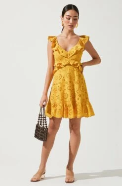 Elora Eyelet Ruffle Mini Dress -Dresses Sales Store ACDR95186C MUSTARD 1