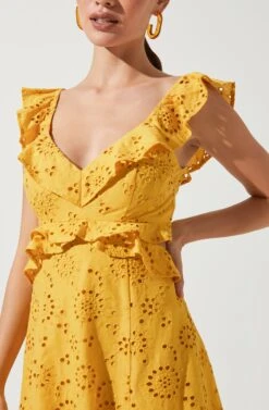 Elora Eyelet Ruffle Mini Dress -Dresses Sales Store ACDR95186C MUSTARD 2