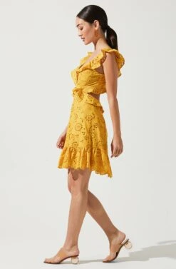 Elora Eyelet Ruffle Mini Dress -Dresses Sales Store ACDR95186C MUSTARD 3
