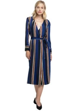 Long Sleeve Front Tie Dress -Dresses Sales Store ACDR95335 BLUE STRIPE 01