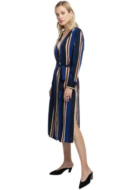 Long Sleeve Front Tie Dress -Dresses Sales Store ACDR95335 BLUE STRIPE 02