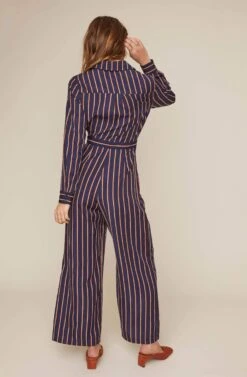 Wide Leg Button Front Print Jumpsuit -Dresses Sales Store ACP7021 NAVY TAUPE STRIPE 6