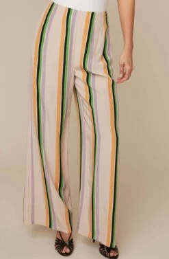 Burke Striped Wide Leg Pants -Dresses Sales Store ACP7038B TAUPE TANGERINE STRIPE 1AA