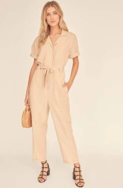 Miri Front Tie Jumpsuit -Dresses Sales Store ACP7102 SAND 1A