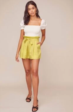 Pacific Pleated Shorts -Dresses Sales Store ACP7113 LEMON 3