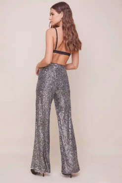 Selma Metallic Wide Leg Pant -Dresses Sales Store ACP7189 SILVER BLACK 3