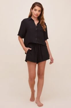 Evita Drawstring Shorts -Dresses Sales Store ACP7203 BLACK 1