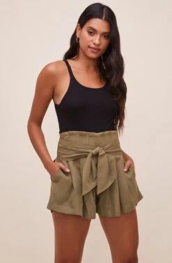Marika Tie Waist Shorts -Dresses Sales Store ACP7211 OLIVE 3