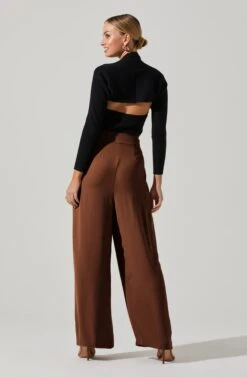 Boyfriend Criss Cross Pleated Wide Leg Pants 37 Boyfriend Criss Cross Pleated Wide Leg Pants -Dresses Sales Store ACP7225 BROWN 4 2