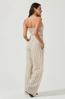 Denair Pinstripe Wide Leg Pants -Dresses Sales Store ACP7229 TAN BLACK 3