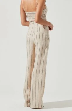 Denair Pinstripe Wide Leg Pants -Dresses Sales Store ACP7229 TAN BLACK 4