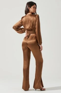 Veira Satin Tie Waist Pants -Dresses Sales Store ACP7244 MOSS 1862