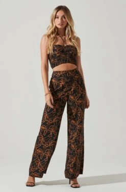 Sayla Wide Leg Abstract Print Pants -Dresses Sales Store ACP7246 BLACKRUSTPRINT 2