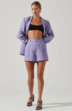 Amiah Seamed High Waist Shorts -Dresses Sales Store ACP7247 LAVENDER 1