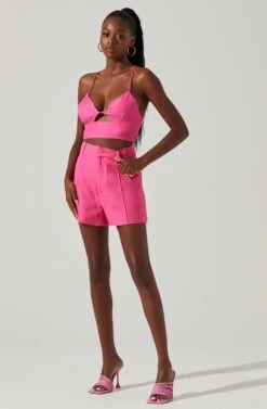 Amiah Seamed High Waist Shorts -Dresses Sales Store ACP7247 PINK 1
