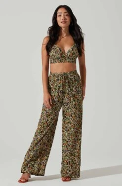 Femi Abstract Print Wide Leg Pants -Dresses Sales Store ACP7252 BLACKGREENMULTI 2