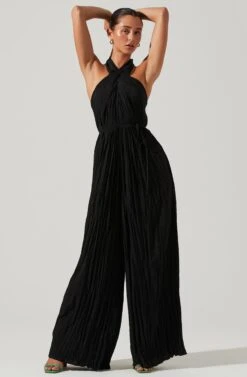 Damia Halter Wide Leg Jumpsuit -Dresses Sales Store ACP7256 BLACK 2