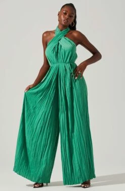 Damia Halter Wide Leg Jumpsuit -Dresses Sales Store ACP7256 GREEN 2