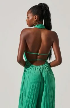 Damia Halter Wide Leg Jumpsuit -Dresses Sales Store ACP7256 GREEN 4