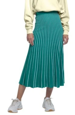 Yuri Pleated Midi Skirt -Dresses Sales Store ACS9012 GREEN WHITE STRIPE 00