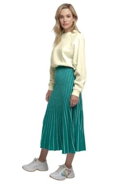 Yuri Pleated Midi Skirt -Dresses Sales Store ACS9012 GREEN WHITE STRIPE 02