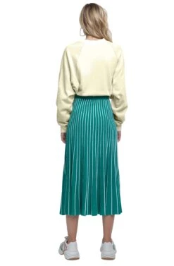 Yuri Pleated Midi Skirt -Dresses Sales Store ACS9012 GREEN WHITE STRIPE 03