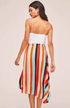 Monica Striped Midi Skirt -Dresses Sales Store ACS9020 AQUA ORANGE STRIPE 4A