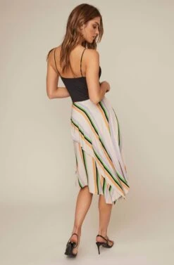 Dallas Striped Asymmetrical Midi Skirt -Dresses Sales Store ACS9021 TAUPE TANGERINE STRIPE 3A