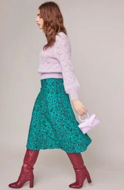 Pamela Leopard Midi Skirt -Dresses Sales Store ACS9022B GREEN LILAC LEOPARD 1A