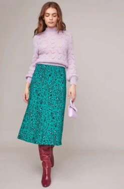 Pamela Leopard Midi Skirt -Dresses Sales Store ACS9022B GREEN LILAC LEOPARD 3A