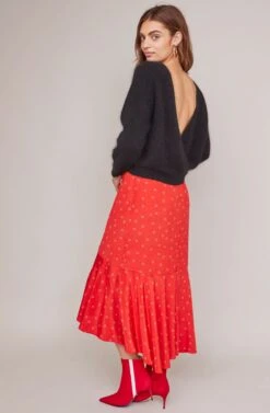 Nova Midi Skirt -Dresses Sales Store ACS9035 RED FLORAL DOT 4A