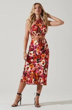 Nava Floral Midi Skirt -Dresses Sales Store ACS9045S REDFLORAL 1