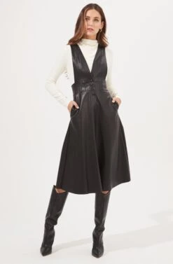 Rosemary Faux Leather Pinafore Dress -Dresses Sales Store ACS9053L BLACK 1